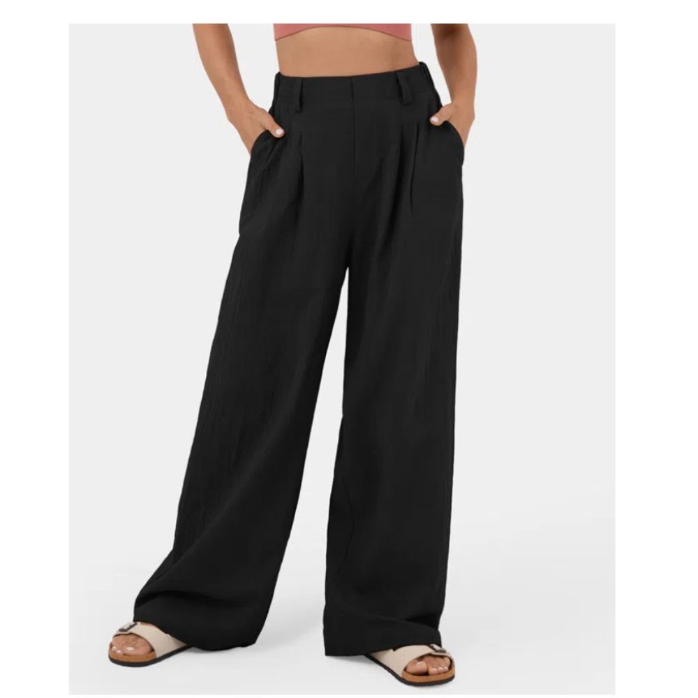 1667 NWT ~ HALARA ~  Black High Waisted Plicated Wide Leg Flowy Palazzo Pants L